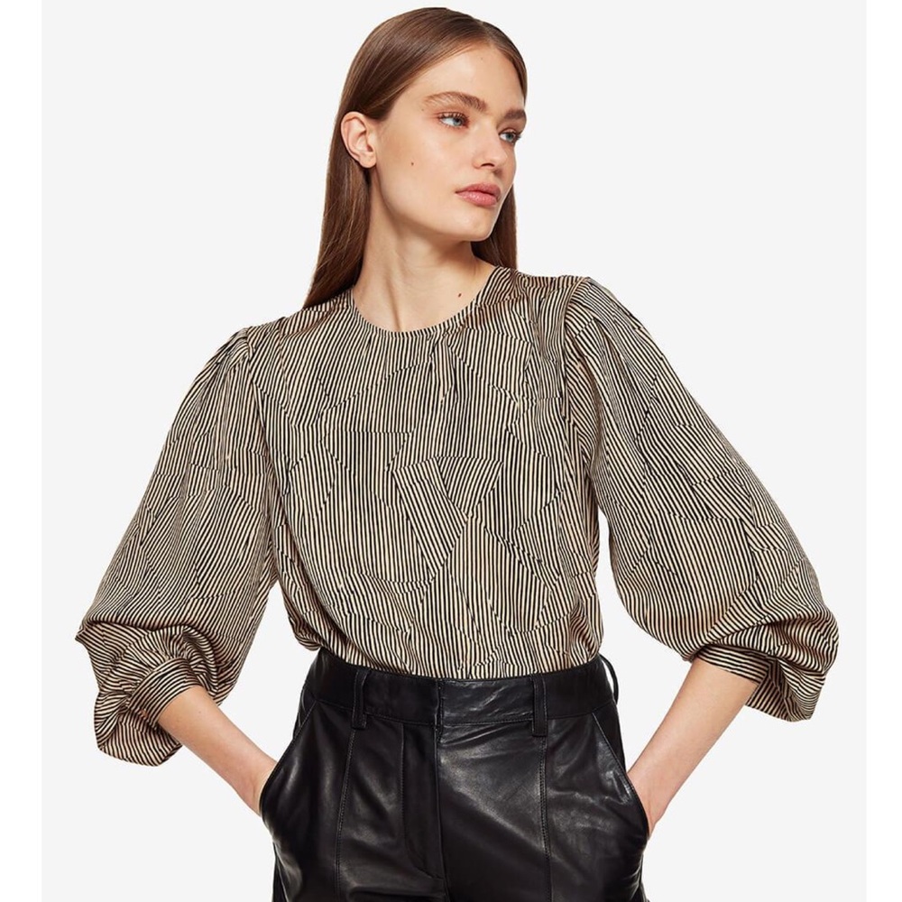 Anine Bing Willa Crinkle Striped Silk Blouse
